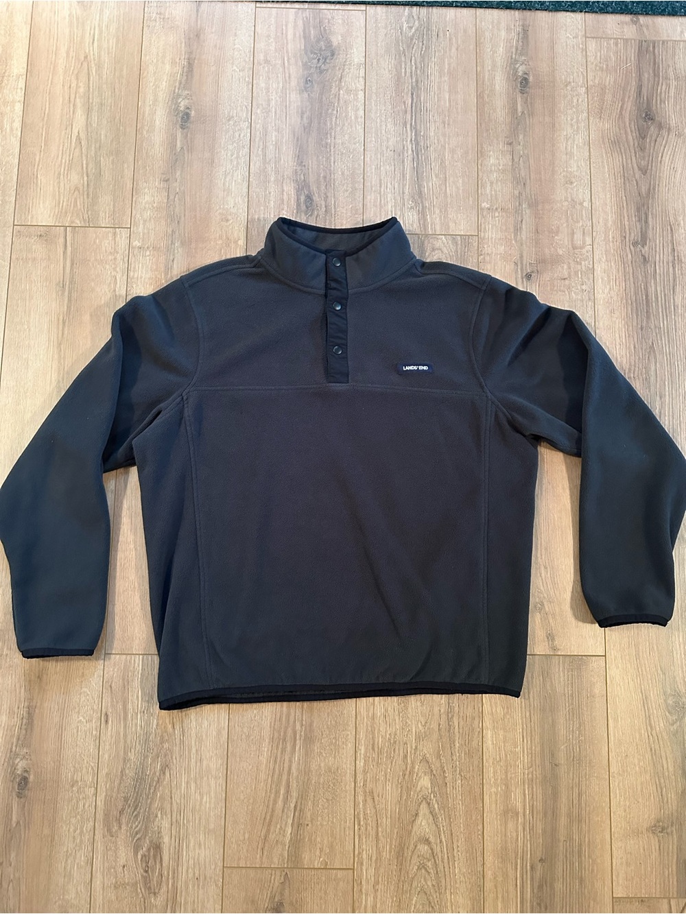 Lands' End Black Lightweight Quarter Snap-Front Fleece Pullover Large